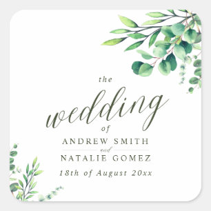 Sticker Carré Elégante aquarelle Eucalyptus Mariage vert