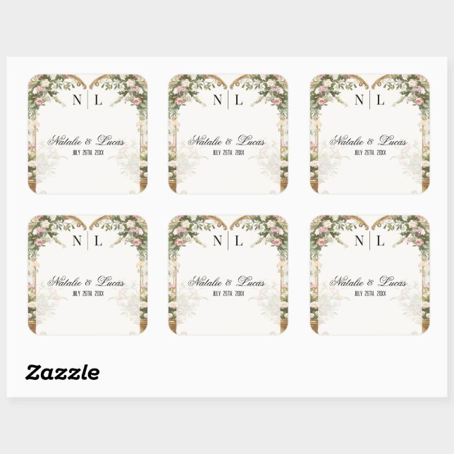 Sticker Carré Elégante aquarelle Floral Heart Thème (Feuille)
