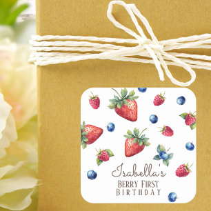 Sticker Carré Elégante aquarelle fraise Berry Premier anniversai