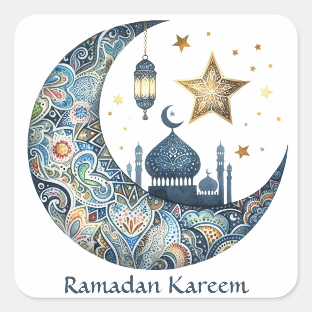 Sticker Carré Elégante aquarelle Ramadan Kareem Moubarak (Devant)