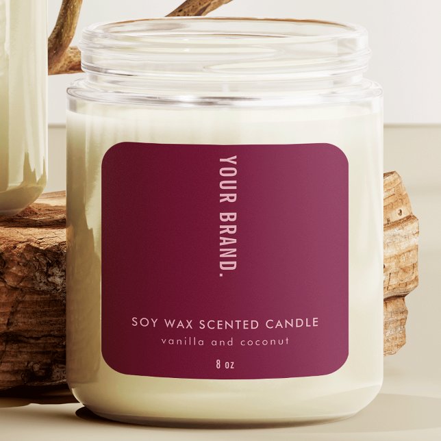 Sticker Carré Élégante bougie d'emballage minimal pour pot rose  (Elegant Burgundy Pink Minimal Jar Packaging Candle Square Sticker)