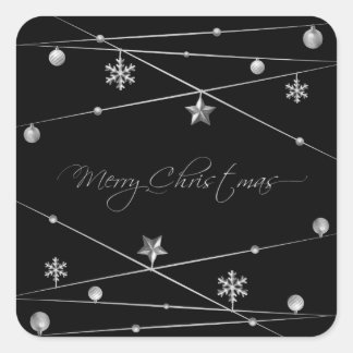 Sticker Carré Élégante calligraphie de Noël noir et argent