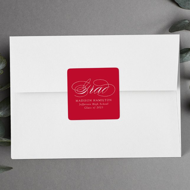 Sticker Carré Élégante Calligraphie Rouge (Créateur téléchargé)