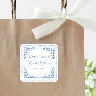 Sticker Carré Élégante Carrelage Bleu Blanc Lavage de Bride