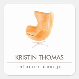 Sticker Carré Elégante Chaise en cuir aquarelle Designer d'intér