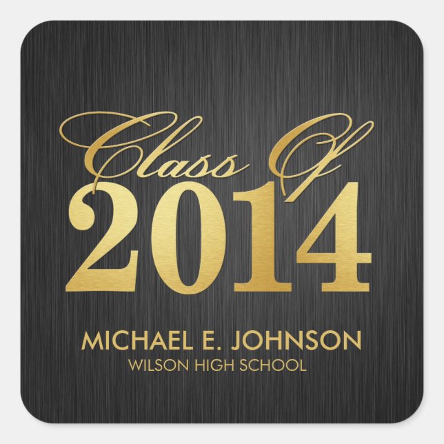 Sticker Carré Élégante classe "Or" de 2014 Graduation (Devant)