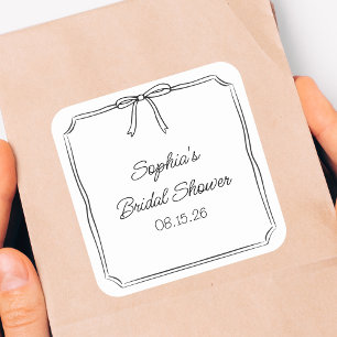 Sticker Carré Elégante Coquette Main Draw Bow mignonne Fête des 