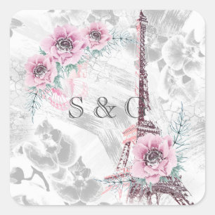 Sticker Carré Elégante couronne de fleurs roses.