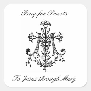 Sticker Carré Elégante Croix mariale avec Lilies Prier prêtres