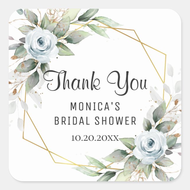 Sticker Carré Élégante douche de mariée florale bleue poussiéreu (Devant)