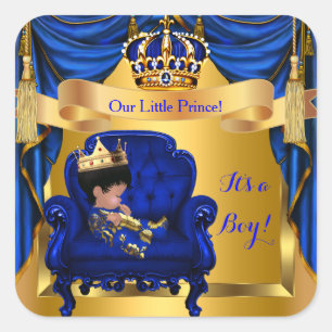 Sticker Carré Élégante Fête de Naissance Prince Royal Bleu Or
