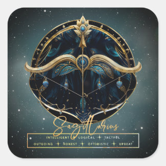 Sticker Carré Élégante Flèche en or noir Signe Sagittarius