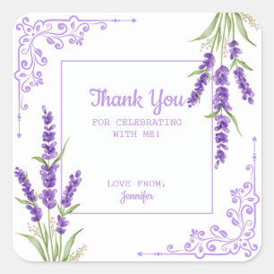Sticker Carré Elégante Lavande violette Antique Frame Anniversai