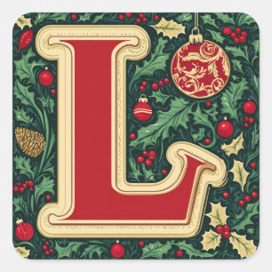 Sticker Carré Élégante Lettre de Noël L : Rouge, Vert, Or