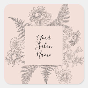 Sticker Carré Élégante ligne rose pâle tirée Fleurs florales