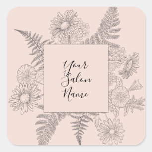 Sticker Carré Élégante ligne rose pâle tirée Fleurs florales