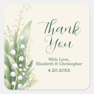 Sticker Carré Elégante Lily de la Vallée Mariage Merci