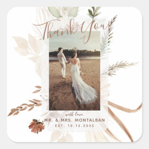 Sticker Carré Élégante Pampas Rustique Boho