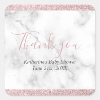 Sticker Carré Elégante parties scintillant rose or baby shower e