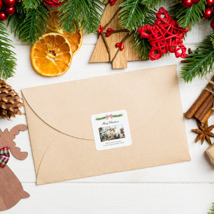 Sticker Carré Élégante Photo de Noël pour jeunes mariés