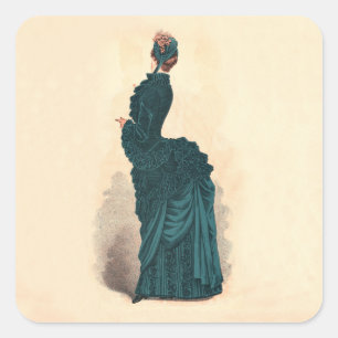 Sticker Carré Élégante robe victorienne bleue