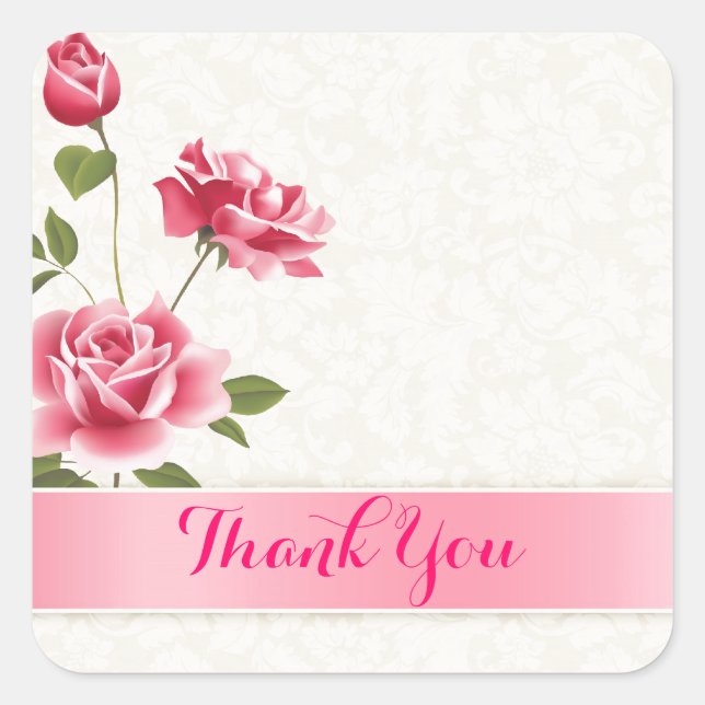 Sticker Carré Elégante Roses Roses Rose Plush Damas Blanches (Devant)