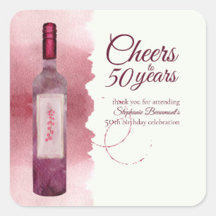 Sticker Carré Elégante Soirée moderne Vin rouge 50e fête d'anniv