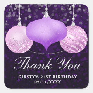 Sticker Carré Élégantes boules de Noël violettes et roses Annive