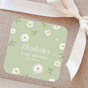Sticker Carré Élégantes marguerites Baby shower neutre selon le 