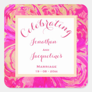 Sticker Carré Élégantes Noms de Mariage Rose Vibrant Écriture Ch