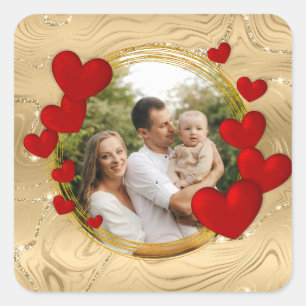 Sticker Carré Élégantes Saint-Valentin, Amour, Cœur Rouge Annive
