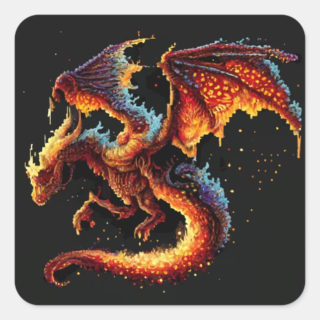 Sticker Carré Élément de tir de dragon (Devant)