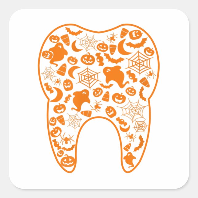 Sticker Carré Eléments Halloween en dentition dentaire (Devant)