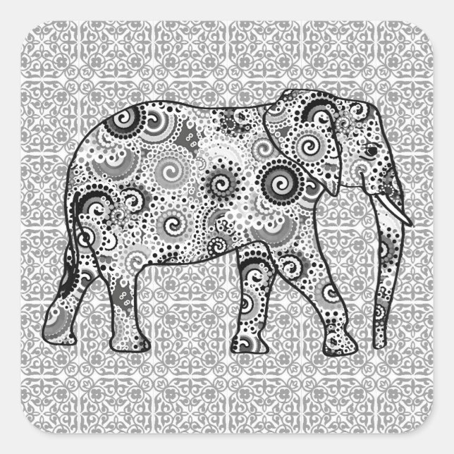 Sticker Carré Éléphale tourbillon fractal - gris, noir et blanc (Devant)