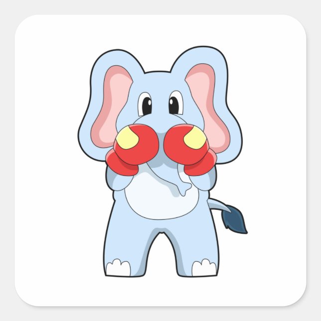 Sticker Carré Eléphant à la boxe avec gants de boxe (Devant)