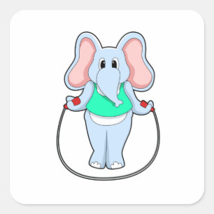 Sticker Carré Eléphant à la condition physique avec corde de sau