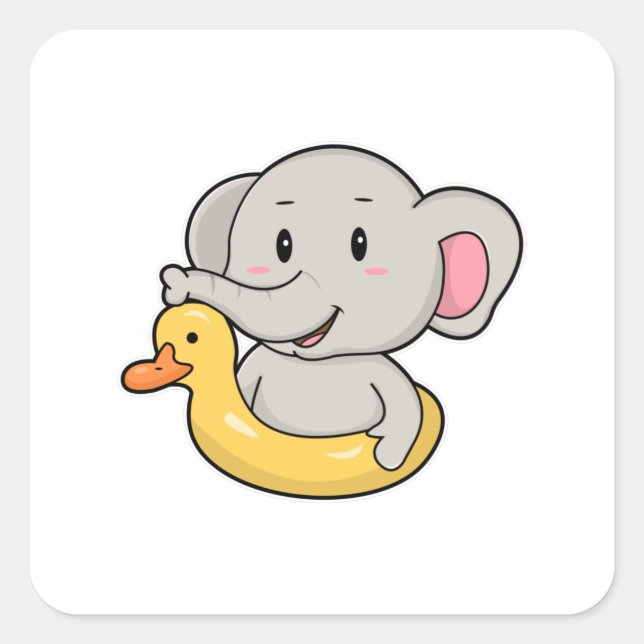 Sticker Carré Eléphant à la nage avec anneau de nage (Devant)