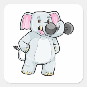 Sticker Carré Elephant à Strenght entraînement avec Dumbbell