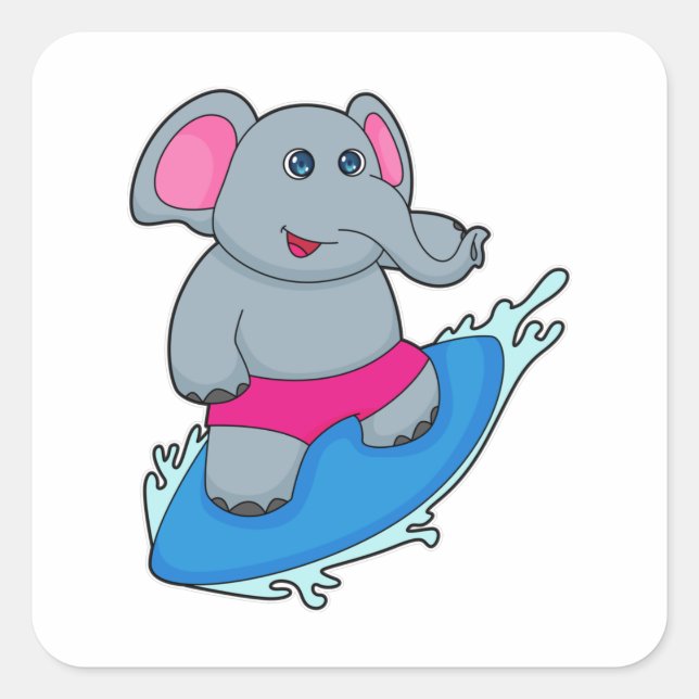 Sticker Carré Elephant as surfer avec surf (Devant)