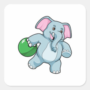 Sticker Carré Elephant at Bowling with Bowling ball