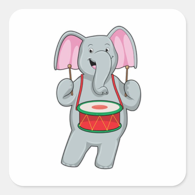 Sticker Carré Elephant at Music with Drum (Devant)