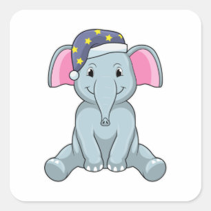 Sticker Carré Eléphant au coucher avec casquette de nuit