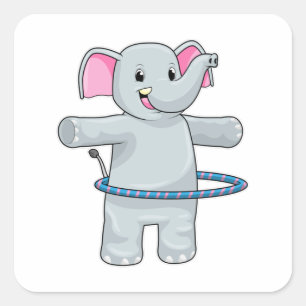 Sticker Carré Eléphant au sport avec pneus Fitness