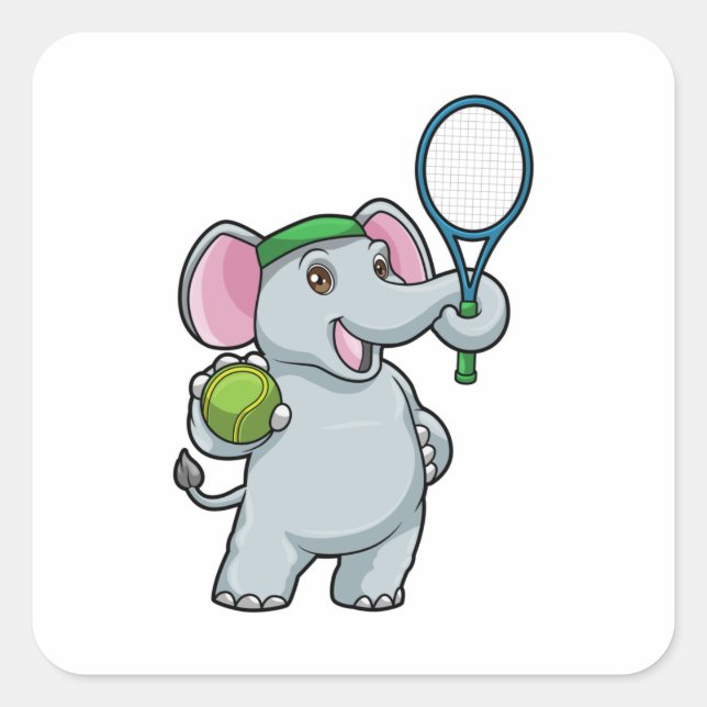 Sticker Carré Elephant au Tennis avec raquette de tennis (Devant)