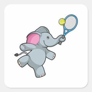 Sticker Carré Elephant au Tennis avec raquette de tennis