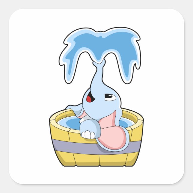 Sticker Carré Eléphant avec baignoire remplie d'eau (Devant)
