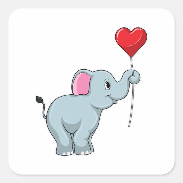 Sticker Carré Eléphant avec ballon cardiaque (Devant)