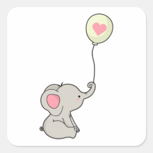 Sticker Carré Elephant avec coeur en Ballon