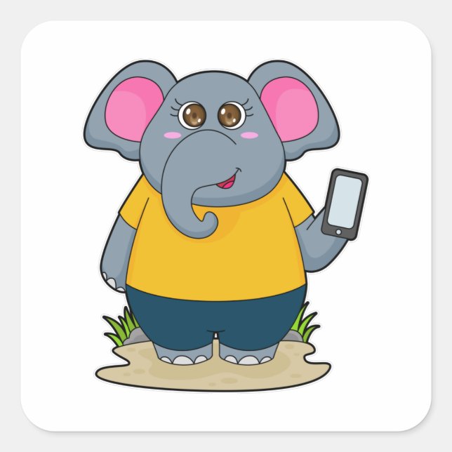 Sticker Carré Eléphant avec mobile (Devant)