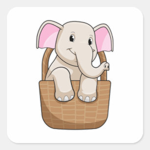 Sticker Carré Eléphant avec panier